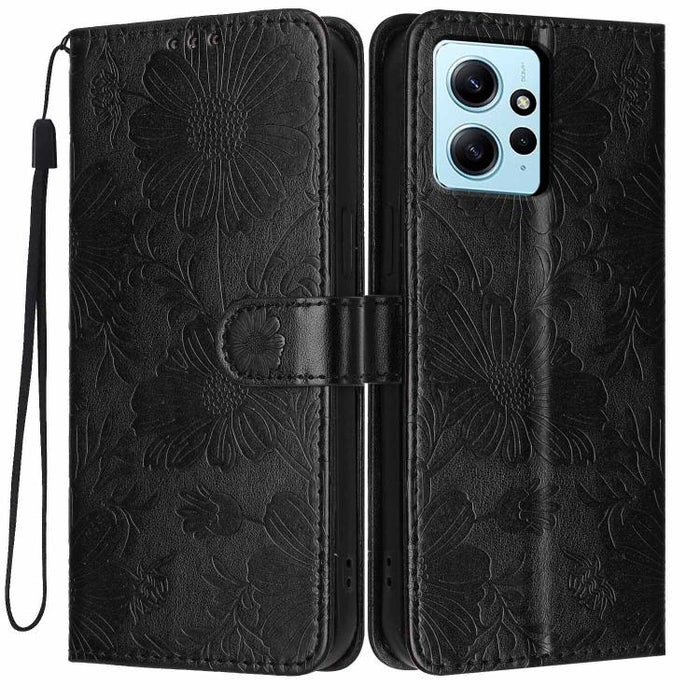 Funda para teléfono de piel vegana con relieve de girasol y cuerda negra pequeña, For Redmi 14C 4G / Poco C75 4G, For Redmi 13 4G Global / 13 5G Global, For Redmi A3 4G Global / A3x 4G, For Redmi 13C 5G Global / 4G Global, For Redmi Note 13 4G         ...