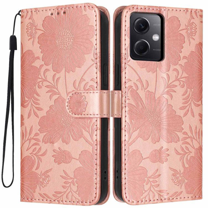 Funda para teléfono de piel vegana con relieve de girasol y cuerda negra pequeña, For Redmi 14C 4G / Poco C75 4G, For Redmi 13 4G Global / 13 5G Global, For Redmi A3 4G Global / A3x 4G, For Redmi 13C 5G Global / 4G Global, For Redmi Note 13 4G         ...