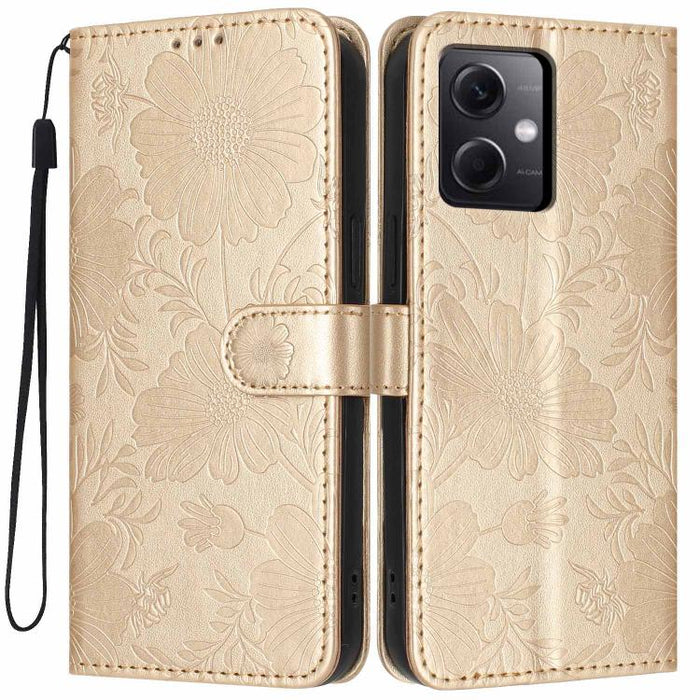 Funda para teléfono de piel vegana con relieve de girasol y cuerda negra pequeña, For Redmi 14C 4G / Poco C75 4G, For Redmi 13 4G Global / 13 5G Global, For Redmi A3 4G Global / A3x 4G, For Redmi 13C 5G Global / 4G Global, For Redmi Note 13 4G         ...