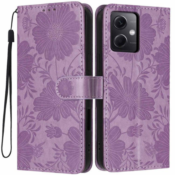 Funda para teléfono de piel vegana con relieve de girasol y cuerda negra pequeña, For Redmi 14C 4G / Poco C75 4G, For Redmi 13 4G Global / 13 5G Global, For Redmi A3 4G Global / A3x 4G, For Redmi 13C 5G Global / 4G Global, For Redmi Note 13 4G         ...