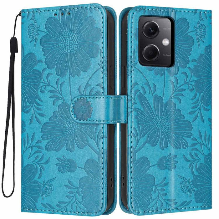 Funda para teléfono de piel vegana con relieve de girasol y cuerda negra pequeña, For Redmi 14C 4G / Poco C75 4G, For Redmi 13 4G Global / 13 5G Global, For Redmi A3 4G Global / A3x 4G, For Redmi 13C 5G Global / 4G Global, For Redmi Note 13 4G         ...