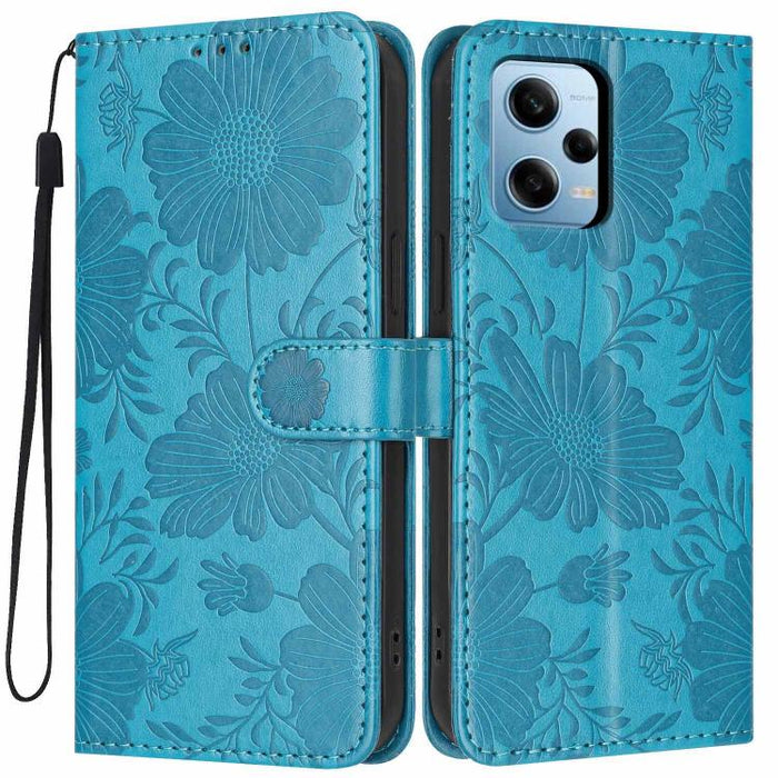 Funda para teléfono de piel vegana con relieve de girasol y cuerda negra pequeña, For Redmi 14C 4G / Poco C75 4G, For Redmi 13 4G Global / 13 5G Global, For Redmi A3 4G Global / A3x 4G, For Redmi 13C 5G Global / 4G Global, For Redmi Note 13 4G         ...