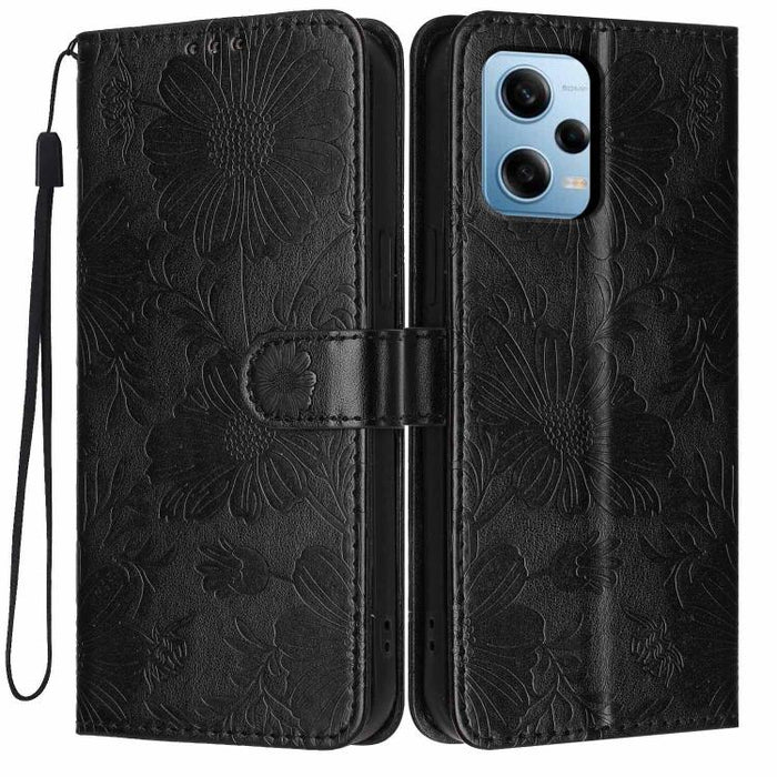 Funda para teléfono de piel vegana con relieve de girasol y cuerda negra pequeña, For Redmi 14C 4G / Poco C75 4G, For Redmi 13 4G Global / 13 5G Global, For Redmi A3 4G Global / A3x 4G, For Redmi 13C 5G Global / 4G Global, For Redmi Note 13 4G         ...