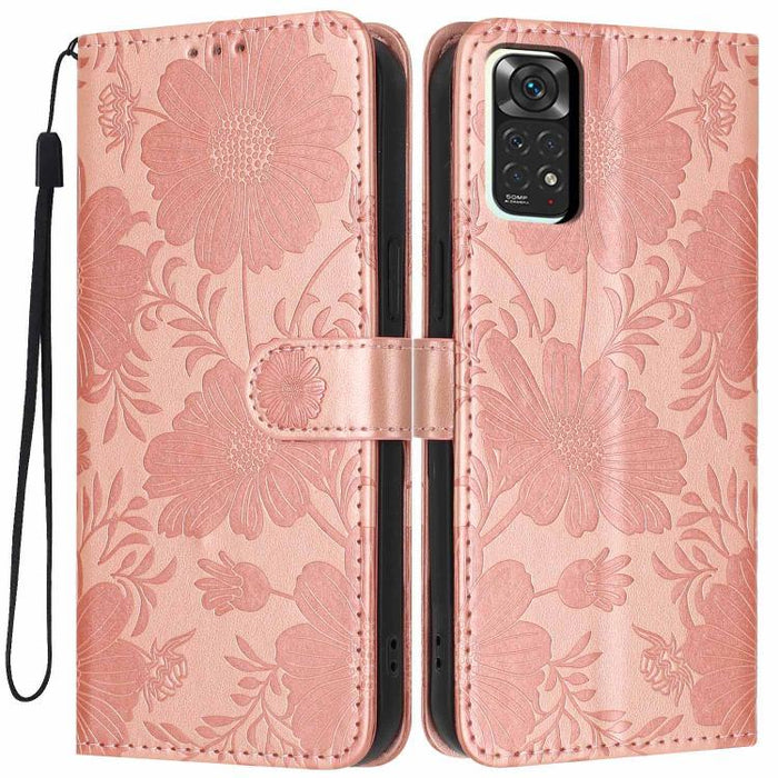 Funda para teléfono de piel vegana con relieve de girasol y cuerda negra pequeña, For Redmi 14C 4G / Poco C75 4G, For Redmi 13 4G Global / 13 5G Global, For Redmi A3 4G Global / A3x 4G, For Redmi 13C 5G Global / 4G Global, For Redmi Note 13 4G         ...