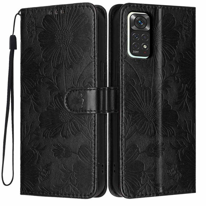 Funda para teléfono de piel vegana con relieve de girasol y cuerda negra pequeña, For Redmi 14C 4G / Poco C75 4G, For Redmi 13 4G Global / 13 5G Global, For Redmi A3 4G Global / A3x 4G, For Redmi 13C 5G Global / 4G Global, For Redmi Note 13 4G         ...