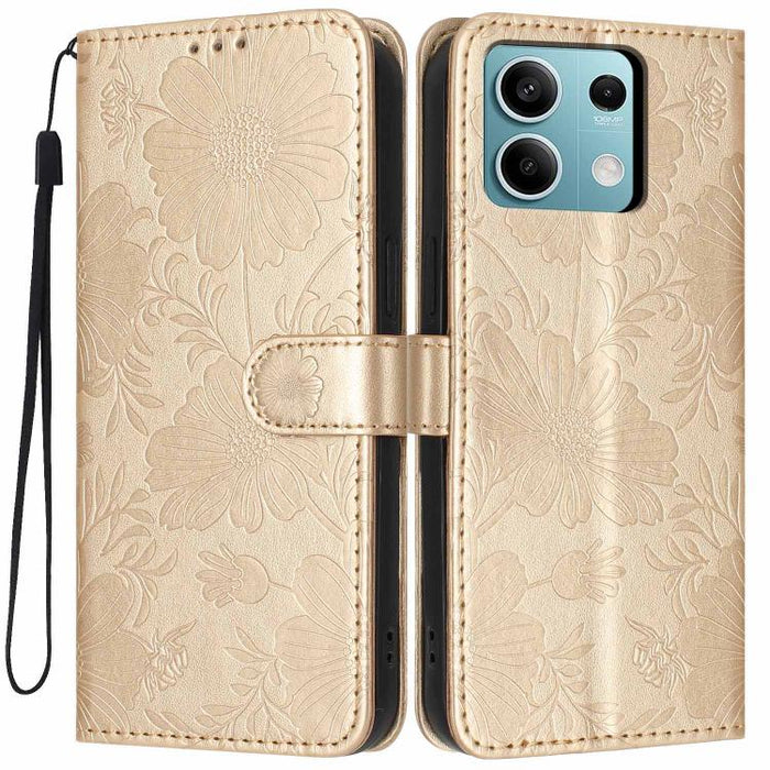 Funda para teléfono de piel vegana con relieve de girasol y cuerda negra pequeña, For Redmi 14C 4G / Poco C75 4G, For Redmi 13 4G Global / 13 5G Global, For Redmi A3 4G Global / A3x 4G, For Redmi 13C 5G Global / 4G Global, For Redmi Note 13 4G         ...