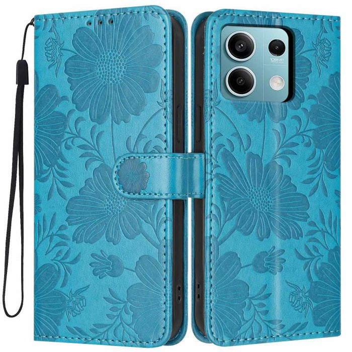 Funda para teléfono de piel vegana con relieve de girasol y cuerda negra pequeña, For Redmi 14C 4G / Poco C75 4G, For Redmi 13 4G Global / 13 5G Global, For Redmi A3 4G Global / A3x 4G, For Redmi 13C 5G Global / 4G Global, For Redmi Note 13 4G         ...