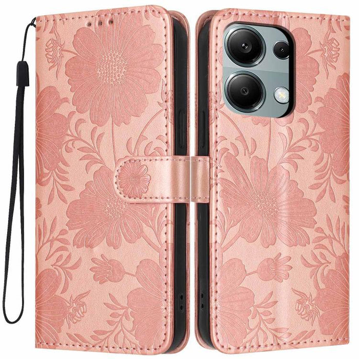 Funda para teléfono de piel vegana con relieve de girasol y cuerda negra pequeña, For Redmi Note 15 Pro 4G Global 163.2mm, For Redmi Note 15 Pro+ 5G Global 163.3mm, For Redmi Note 15 Pro 5G Global 163.6mm, For Redmi Note 15 5G Global 164mm             ...