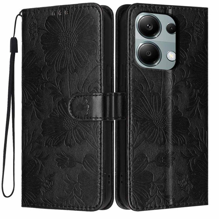 Funda para teléfono de piel vegana con relieve de girasol y cuerda negra pequeña, For Redmi Note 15 Pro 4G Global 163.2mm, For Redmi Note 15 Pro+ 5G Global 163.3mm, For Redmi Note 15 Pro 5G Global 163.6mm, For Redmi Note 15 5G Global 164mm             ...