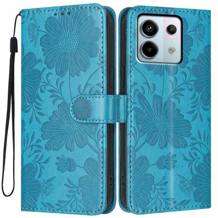 Funda para teléfono de piel vegana con relieve de girasol y cuerda negra pequeña, For Redmi 14C 4G / Poco C75 4G, For Redmi 13 4G Global / 13 5G Global, For Redmi A3 4G Global / A3x 4G, For Redmi 13C 5G Global / 4G Global, For Redmi Note 13 4G         ...