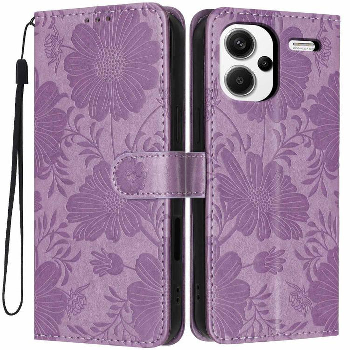 Funda para teléfono de piel vegana con relieve de girasol y cuerda negra pequeña, For Redmi 14C 4G / Poco C75 4G, For Redmi 13 4G Global / 13 5G Global, For Redmi A3 4G Global / A3x 4G, For Redmi 13C 5G Global / 4G Global, For Redmi Note 13 4G         ...