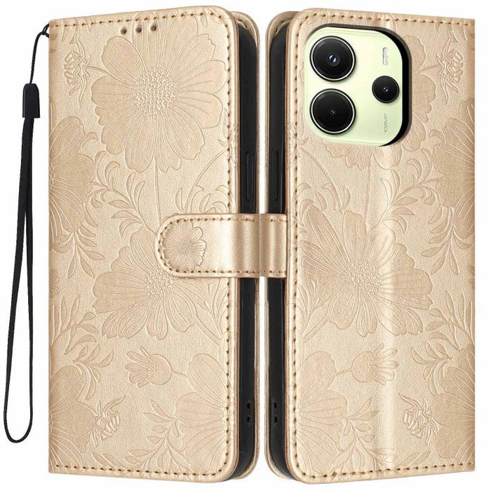 Funda para teléfono de piel vegana con relieve de girasol y cuerda negra pequeña, For Redmi Note 15 Pro 4G Global 163.2mm, For Redmi Note 15 Pro+ 5G Global 163.3mm, For Redmi Note 15 Pro 5G Global 163.6mm, For Redmi Note 15 5G Global 164mm             ...