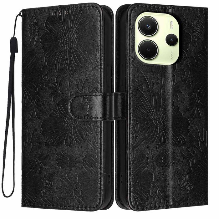 Funda para teléfono de piel vegana con relieve de girasol y cuerda negra pequeña, For Redmi Note 15 Pro 4G Global 163.2mm, For Redmi Note 15 Pro+ 5G Global 163.3mm, For Redmi Note 15 Pro 5G Global 163.6mm, For Redmi Note 15 5G Global 164mm             ...