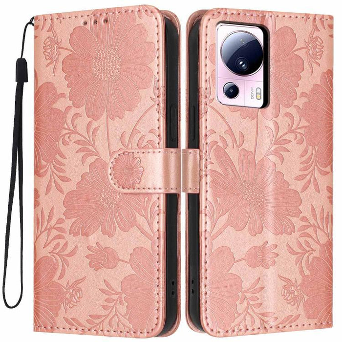Funda para teléfono de piel vegana con relieve de girasol y cuerda negra pequeña, For Xiaomi Poco F8 Ultra 5G Global, For Xiaomi Poco F8 Pro 5G Global, For Xiaomi 17 Pro Max, For Xiaomi 17 Pro, For Xiaomi 17, For Xiaomi 15T Pro 5G, For Xiaomi 15T 5G   ...