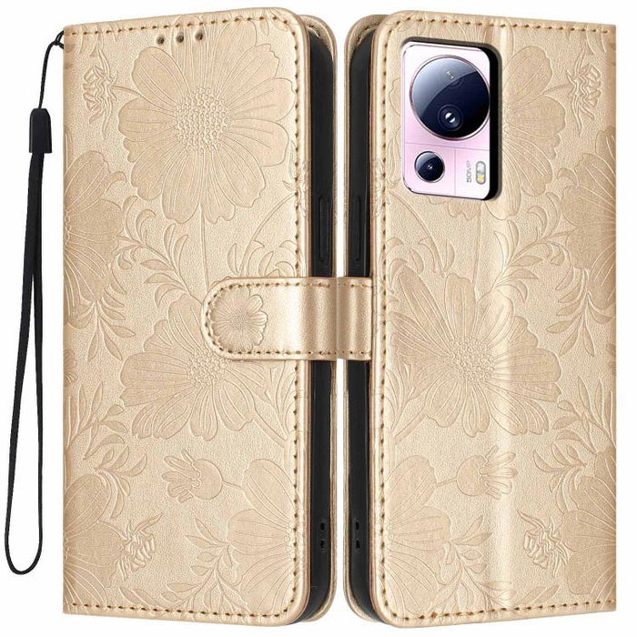 Funda para teléfono de piel vegana con relieve de girasol y cuerda negra pequeña, For Xiaomi Poco F8 Ultra 5G Global, For Xiaomi Poco F8 Pro 5G Global, For Xiaomi 17 Pro Max, For Xiaomi 17 Pro, For Xiaomi 17, For Xiaomi 15T Pro 5G, For Xiaomi 15T 5G   ...