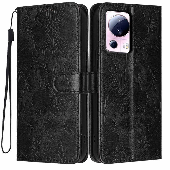 Funda para teléfono de piel vegana con relieve de girasol y cuerda negra pequeña, For Xiaomi Poco F8 Ultra 5G Global, For Xiaomi Poco F8 Pro 5G Global, For Xiaomi 17 Pro Max, For Xiaomi 17 Pro, For Xiaomi 17, For Xiaomi 15T Pro 5G, For Xiaomi 15T 5G   ...