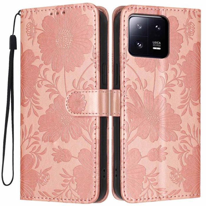 Funda para teléfono de piel vegana con relieve de girasol y cuerda negra pequeña, For Xiaomi Poco F8 Ultra 5G Global, For Xiaomi Poco F8 Pro 5G Global, For Xiaomi 17 Pro Max, For Xiaomi 17 Pro, For Xiaomi 17, For Xiaomi 15T Pro 5G, For Xiaomi 15T 5G   ...