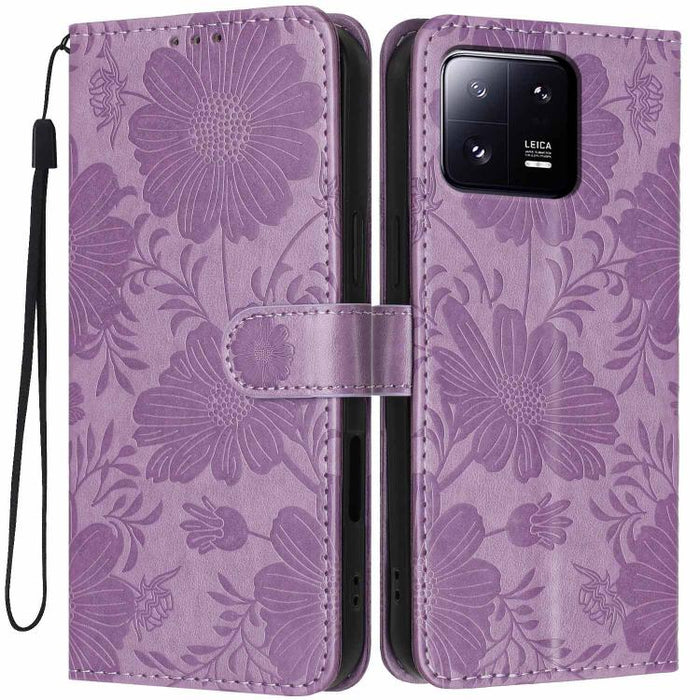 Funda para teléfono de piel vegana con relieve de girasol y cuerda negra pequeña, For Xiaomi Poco F8 Ultra 5G Global, For Xiaomi Poco F8 Pro 5G Global, For Xiaomi 17 Pro Max, For Xiaomi 17 Pro, For Xiaomi 17, For Xiaomi 15T Pro 5G, For Xiaomi 15T 5G   ...