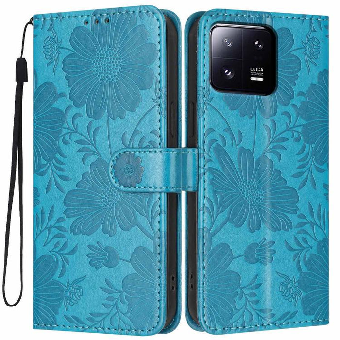 Funda para teléfono de piel vegana con relieve de girasol y cuerda negra pequeña, For Xiaomi Poco F8 Ultra 5G Global, For Xiaomi Poco F8 Pro 5G Global, For Xiaomi 17 Pro Max, For Xiaomi 17 Pro, For Xiaomi 17, For Xiaomi 15T Pro 5G, For Xiaomi 15T 5G   ...