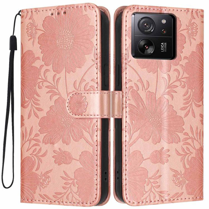 Funda para teléfono de piel vegana con relieve de girasol y cuerda negra pequeña, For Xiaomi Poco F8 Ultra 5G Global, For Xiaomi Poco F8 Pro 5G Global, For Xiaomi 17 Pro Max, For Xiaomi 17 Pro, For Xiaomi 17, For Xiaomi 15T Pro 5G, For Xiaomi 15T 5G   ...
