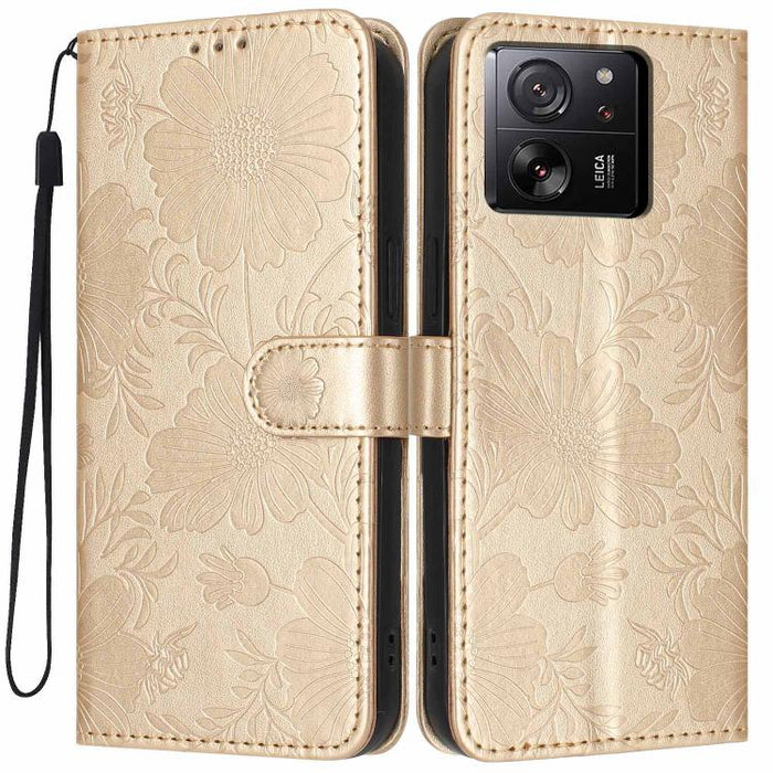 Funda para teléfono de piel vegana con relieve de girasol y cuerda negra pequeña, For Xiaomi Poco F8 Ultra 5G Global, For Xiaomi Poco F8 Pro 5G Global, For Xiaomi 17 Pro Max, For Xiaomi 17 Pro, For Xiaomi 17, For Xiaomi 15T Pro 5G, For Xiaomi 15T 5G   ...