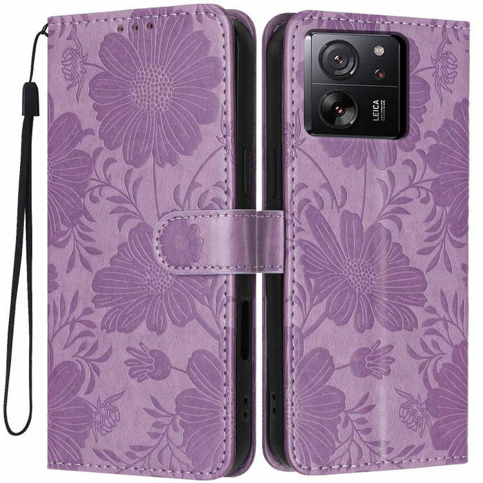Funda para teléfono de piel vegana con relieve de girasol y cuerda negra pequeña, For Xiaomi Poco F8 Ultra 5G Global, For Xiaomi Poco F8 Pro 5G Global, For Xiaomi 17 Pro Max, For Xiaomi 17 Pro, For Xiaomi 17, For Xiaomi 15T Pro 5G, For Xiaomi 15T 5G   ...