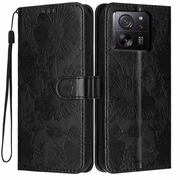 Funda para teléfono de piel vegana con relieve de girasol y cuerda negra pequeña, For Xiaomi Poco F8 Ultra 5G Global, For Xiaomi Poco F8 Pro 5G Global, For Xiaomi 17 Pro Max, For Xiaomi 17 Pro, For Xiaomi 17, For Xiaomi 15T Pro 5G, For Xiaomi 15T 5G   ...