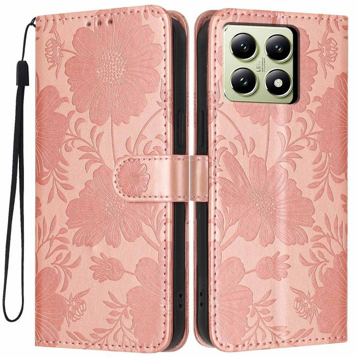 Funda para teléfono de piel vegana con relieve de girasol y cuerda negra pequeña, For Xiaomi Poco F8 Ultra 5G Global, For Xiaomi Poco F8 Pro 5G Global, For Xiaomi 17 Pro Max, For Xiaomi 17 Pro, For Xiaomi 17, For Xiaomi 15T Pro 5G, For Xiaomi 15T 5G   ...