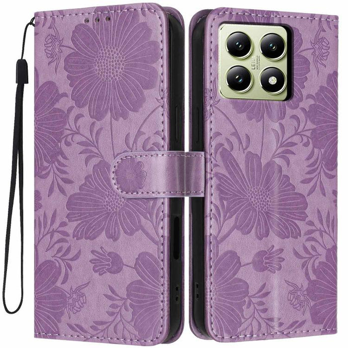 Funda para teléfono de piel vegana con relieve de girasol y cuerda negra pequeña, For Xiaomi Poco F8 Ultra 5G Global, For Xiaomi Poco F8 Pro 5G Global, For Xiaomi 17 Pro Max, For Xiaomi 17 Pro, For Xiaomi 17, For Xiaomi 15T Pro 5G, For Xiaomi 15T 5G   ...