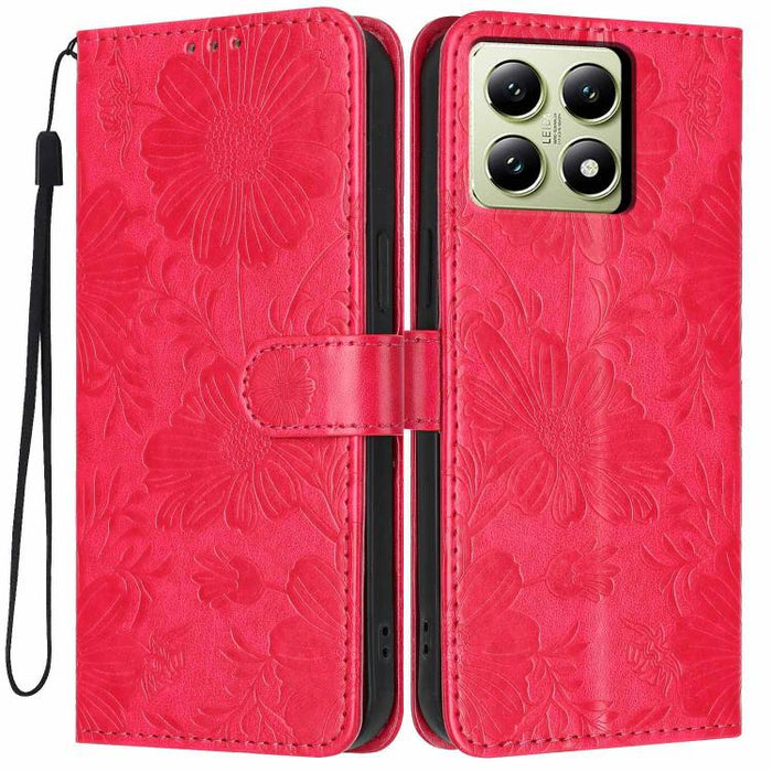 Funda para teléfono de piel vegana con relieve de girasol y cuerda negra pequeña, For Xiaomi Poco F8 Ultra 5G Global, For Xiaomi Poco F8 Pro 5G Global, For Xiaomi 17 Pro Max, For Xiaomi 17 Pro, For Xiaomi 17, For Xiaomi 15T Pro 5G, For Xiaomi 15T 5G   ...
