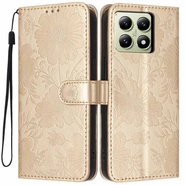 Funda para teléfono de piel vegana con relieve de girasol y cuerda negra pequeña, For Xiaomi Poco F8 Ultra 5G Global, For Xiaomi Poco F8 Pro 5G Global, For Xiaomi 17 Pro Max, For Xiaomi 17 Pro, For Xiaomi 17, For Xiaomi 15T Pro 5G, For Xiaomi 15T 5G   ...