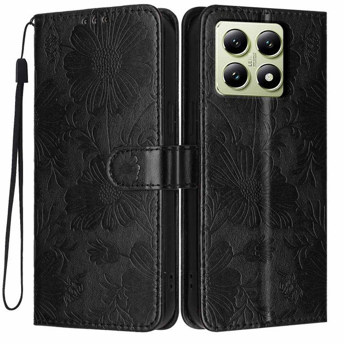 Funda para teléfono de piel vegana con relieve de girasol y cuerda negra pequeña, For Xiaomi Poco F8 Ultra 5G Global, For Xiaomi Poco F8 Pro 5G Global, For Xiaomi 17 Pro Max, For Xiaomi 17 Pro, For Xiaomi 17, For Xiaomi 15T Pro 5G, For Xiaomi 15T 5G   ...