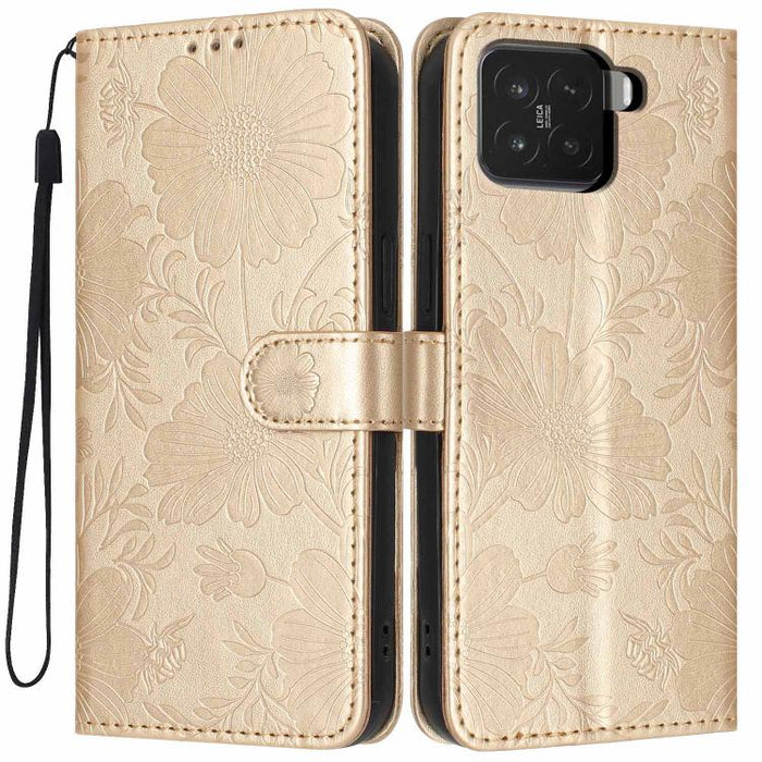Funda para teléfono de piel vegana con relieve de girasol y cuerda negra pequeña, For Xiaomi Poco F8 Ultra 5G Global, For Xiaomi Poco F8 Pro 5G Global, For Xiaomi 17 Pro Max, For Xiaomi 17 Pro, For Xiaomi 17, For Xiaomi 15T Pro 5G, For Xiaomi 15T 5G   ...