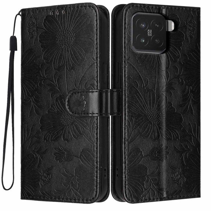 Funda para teléfono de piel vegana con relieve de girasol y cuerda negra pequeña, For Xiaomi Poco F8 Ultra 5G Global, For Xiaomi Poco F8 Pro 5G Global, For Xiaomi 17 Pro Max, For Xiaomi 17 Pro, For Xiaomi 17, For Xiaomi 15T Pro 5G, For Xiaomi 15T 5G   ...