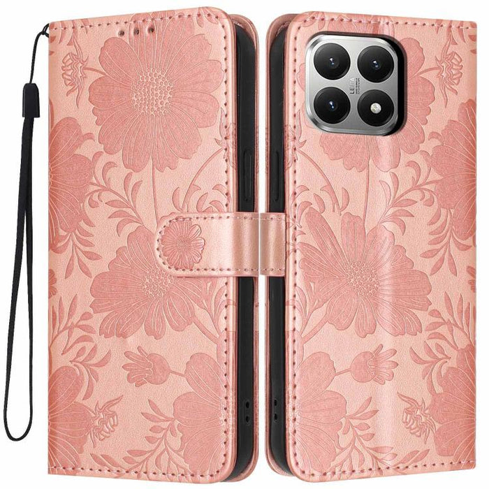 Funda para teléfono de piel vegana con relieve de girasol y cuerda negra pequeña, For Xiaomi Poco F8 Ultra 5G Global, For Xiaomi Poco F8 Pro 5G Global, For Xiaomi 17 Pro Max, For Xiaomi 17 Pro, For Xiaomi 17, For Xiaomi 15T Pro 5G, For Xiaomi 15T 5G   ...