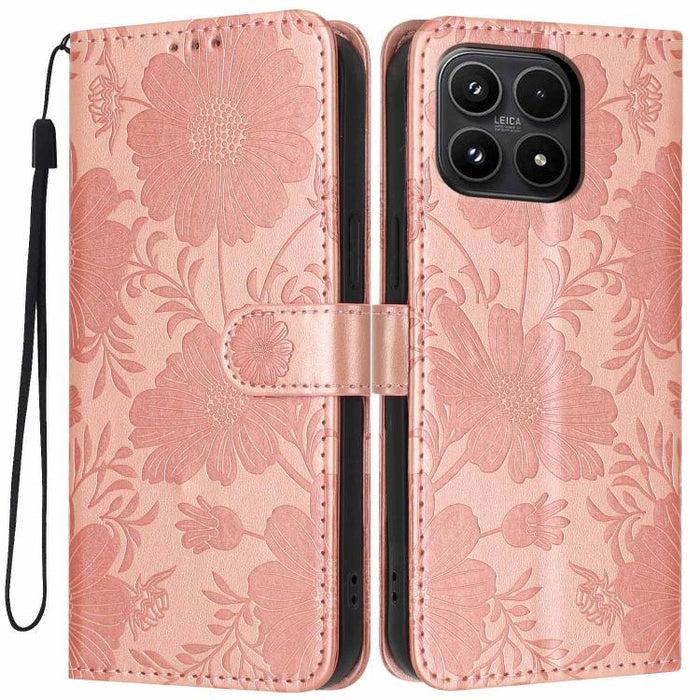 Funda para teléfono de piel vegana con relieve de girasol y cuerda negra pequeña, For Xiaomi Poco F8 Ultra 5G Global, For Xiaomi Poco F8 Pro 5G Global, For Xiaomi 17 Pro Max, For Xiaomi 17 Pro, For Xiaomi 17, For Xiaomi 15T Pro 5G, For Xiaomi 15T 5G   ...