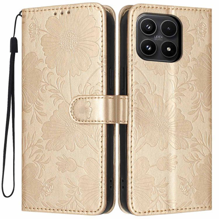 Funda para teléfono de piel vegana con relieve de girasol y cuerda negra pequeña, For Xiaomi Poco F8 Ultra 5G Global, For Xiaomi Poco F8 Pro 5G Global, For Xiaomi 17 Pro Max, For Xiaomi 17 Pro, For Xiaomi 17, For Xiaomi 15T Pro 5G, For Xiaomi 15T 5G   ...