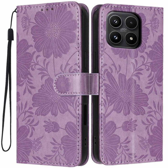 Funda para teléfono de piel vegana con relieve de girasol y cuerda negra pequeña, For Xiaomi Poco F8 Ultra 5G Global, For Xiaomi Poco F8 Pro 5G Global, For Xiaomi 17 Pro Max, For Xiaomi 17 Pro, For Xiaomi 17, For Xiaomi 15T Pro 5G, For Xiaomi 15T 5G   ...