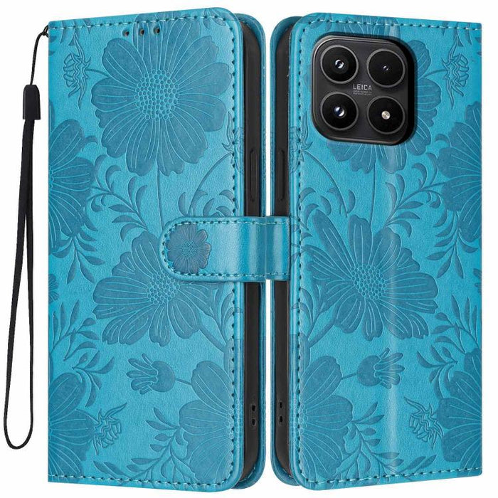 Funda para teléfono de piel vegana con relieve de girasol y cuerda negra pequeña, For Xiaomi Poco F8 Ultra 5G Global, For Xiaomi Poco F8 Pro 5G Global, For Xiaomi 17 Pro Max, For Xiaomi 17 Pro, For Xiaomi 17, For Xiaomi 15T Pro 5G, For Xiaomi 15T 5G   ...