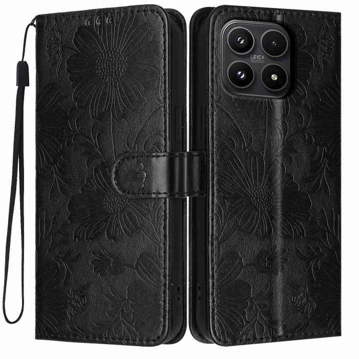 Funda para teléfono de piel vegana con relieve de girasol y cuerda negra pequeña, For Xiaomi Poco F8 Ultra 5G Global, For Xiaomi Poco F8 Pro 5G Global, For Xiaomi 17 Pro Max, For Xiaomi 17 Pro, For Xiaomi 17, For Xiaomi 15T Pro 5G, For Xiaomi 15T 5G   ...