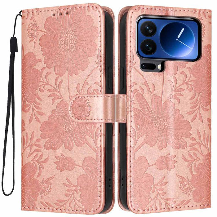 Funda para teléfono de piel vegana con relieve de girasol y cuerda negra pequeña, For Xiaomi Poco F8 Ultra 5G Global, For Xiaomi Poco F8 Pro 5G Global, For Xiaomi 17 Pro Max, For Xiaomi 17 Pro, For Xiaomi 17, For Xiaomi 15T Pro 5G, For Xiaomi 15T 5G   ...