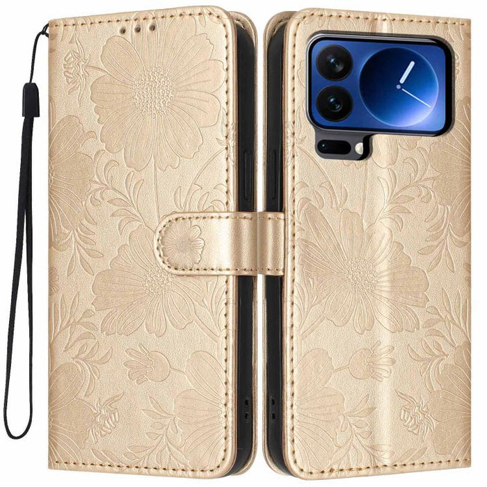 Funda para teléfono de piel vegana con relieve de girasol y cuerda negra pequeña, For Xiaomi Poco F8 Ultra 5G Global, For Xiaomi Poco F8 Pro 5G Global, For Xiaomi 17 Pro Max, For Xiaomi 17 Pro, For Xiaomi 17, For Xiaomi 15T Pro 5G, For Xiaomi 15T 5G   ...