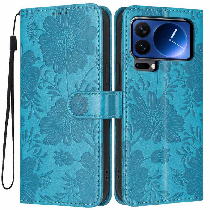 Funda para teléfono de piel vegana con relieve de girasol y cuerda negra pequeña, For Xiaomi Poco F8 Ultra 5G Global, For Xiaomi Poco F8 Pro 5G Global, For Xiaomi 17 Pro Max, For Xiaomi 17 Pro, For Xiaomi 17, For Xiaomi 15T Pro 5G, For Xiaomi 15T 5G   ...