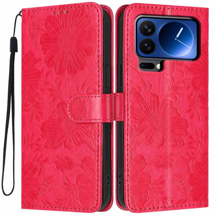 Funda para teléfono de piel vegana con relieve de girasol y cuerda negra pequeña, For Xiaomi Poco F8 Ultra 5G Global, For Xiaomi Poco F8 Pro 5G Global, For Xiaomi 17 Pro Max, For Xiaomi 17 Pro, For Xiaomi 17, For Xiaomi 15T Pro 5G, For Xiaomi 15T 5G   ...