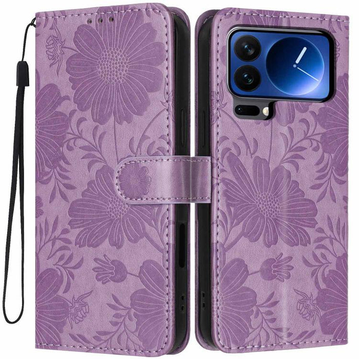 Funda para teléfono de piel vegana con relieve de girasol y cuerda negra pequeña, For Xiaomi Poco F8 Ultra 5G Global, For Xiaomi Poco F8 Pro 5G Global, For Xiaomi 17 Pro Max, For Xiaomi 17 Pro, For Xiaomi 17, For Xiaomi 15T Pro 5G, For Xiaomi 15T 5G   ...