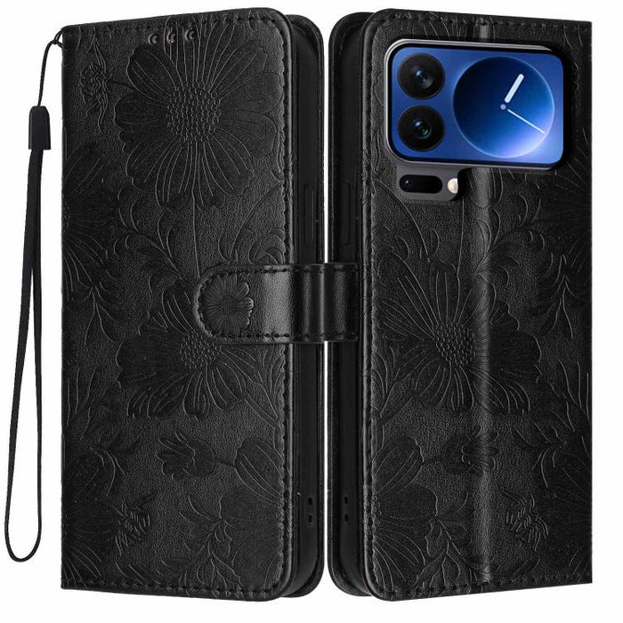 Funda para teléfono de piel vegana con relieve de girasol y cuerda negra pequeña, For Xiaomi Poco F8 Ultra 5G Global, For Xiaomi Poco F8 Pro 5G Global, For Xiaomi 17 Pro Max, For Xiaomi 17 Pro, For Xiaomi 17, For Xiaomi 15T Pro 5G, For Xiaomi 15T 5G   ...