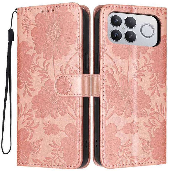 Funda para teléfono de piel vegana con relieve de girasol y cuerda negra pequeña, For Xiaomi Poco F8 Ultra 5G Global, For Xiaomi Poco F8 Pro 5G Global, For Xiaomi 17 Pro Max, For Xiaomi 17 Pro, For Xiaomi 17, For Xiaomi 15T Pro 5G, For Xiaomi 15T 5G   ...