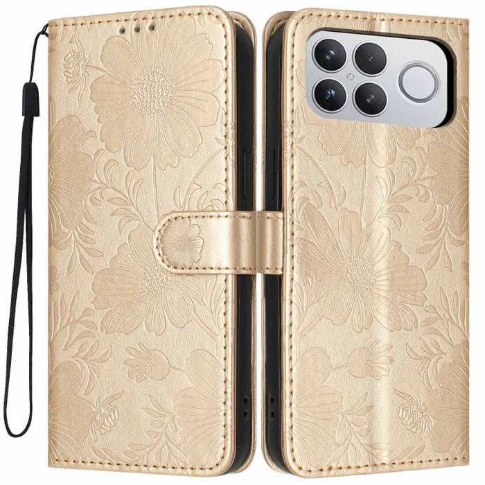 Funda para teléfono de piel vegana con relieve de girasol y cuerda negra pequeña, For Xiaomi Poco F8 Ultra 5G Global, For Xiaomi Poco F8 Pro 5G Global, For Xiaomi 17 Pro Max, For Xiaomi 17 Pro, For Xiaomi 17, For Xiaomi 15T Pro 5G, For Xiaomi 15T 5G   ...