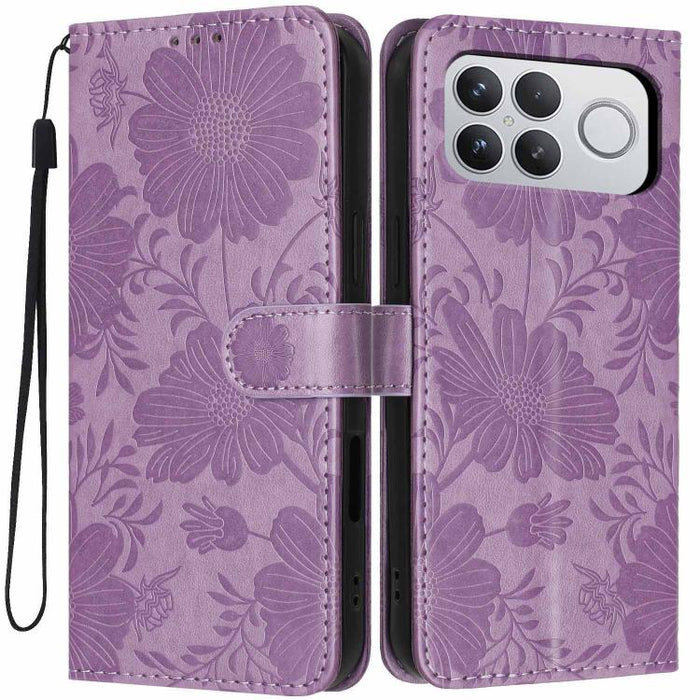 Funda para teléfono de piel vegana con relieve de girasol y cuerda negra pequeña, For Xiaomi Poco F8 Ultra 5G Global, For Xiaomi Poco F8 Pro 5G Global, For Xiaomi 17 Pro Max, For Xiaomi 17 Pro, For Xiaomi 17, For Xiaomi 15T Pro 5G, For Xiaomi 15T 5G   ...