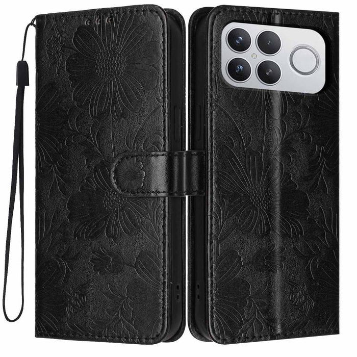 Funda para teléfono de piel vegana con relieve de girasol y cuerda negra pequeña, For Xiaomi Poco F8 Ultra 5G Global, For Xiaomi Poco F8 Pro 5G Global, For Xiaomi 17 Pro Max, For Xiaomi 17 Pro, For Xiaomi 17, For Xiaomi 15T Pro 5G, For Xiaomi 15T 5G   ...